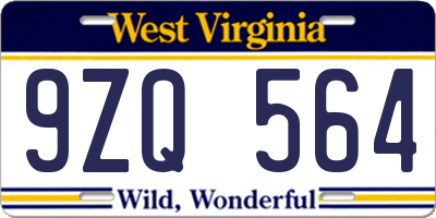 WV license plate 9ZQ564