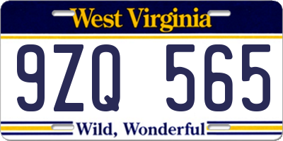 WV license plate 9ZQ565