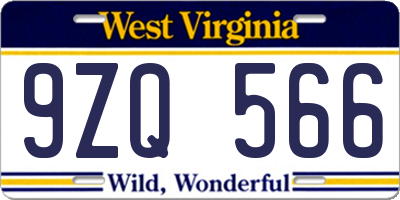 WV license plate 9ZQ566