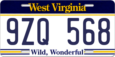 WV license plate 9ZQ568