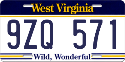 WV license plate 9ZQ571