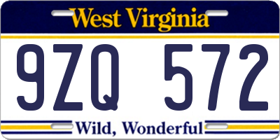 WV license plate 9ZQ572
