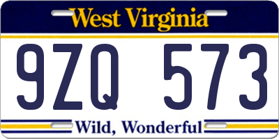 WV license plate 9ZQ573