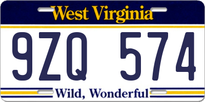 WV license plate 9ZQ574
