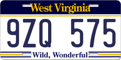WV license plate 9ZQ575