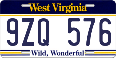 WV license plate 9ZQ576