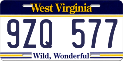 WV license plate 9ZQ577
