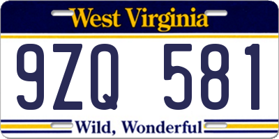 WV license plate 9ZQ581