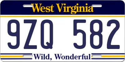 WV license plate 9ZQ582
