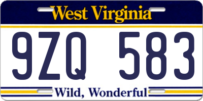 WV license plate 9ZQ583