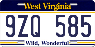 WV license plate 9ZQ585
