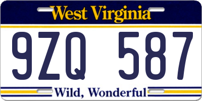 WV license plate 9ZQ587