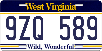 WV license plate 9ZQ589