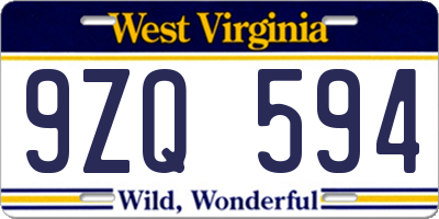 WV license plate 9ZQ594