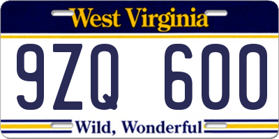 WV license plate 9ZQ600