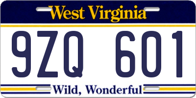WV license plate 9ZQ601