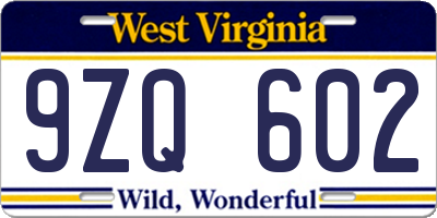 WV license plate 9ZQ602