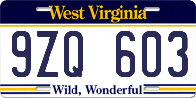 WV license plate 9ZQ603