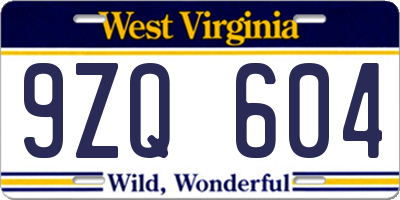 WV license plate 9ZQ604