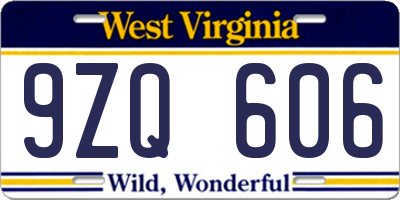 WV license plate 9ZQ606