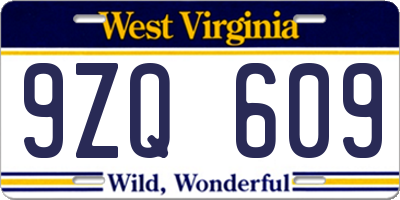 WV license plate 9ZQ609