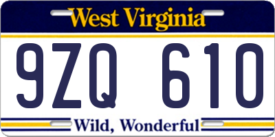 WV license plate 9ZQ610