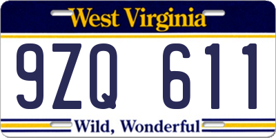 WV license plate 9ZQ611