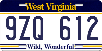 WV license plate 9ZQ612