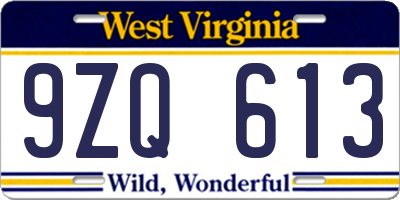 WV license plate 9ZQ613