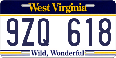 WV license plate 9ZQ618