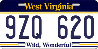 WV license plate 9ZQ620