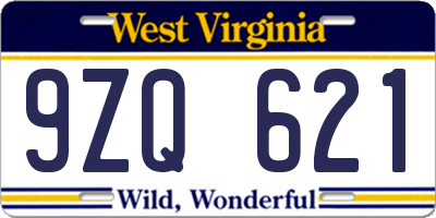 WV license plate 9ZQ621
