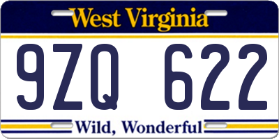 WV license plate 9ZQ622