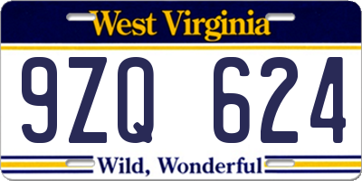 WV license plate 9ZQ624