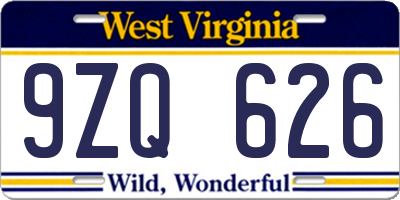 WV license plate 9ZQ626