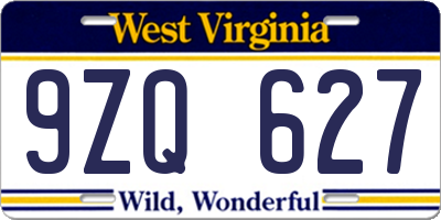 WV license plate 9ZQ627
