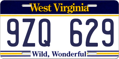 WV license plate 9ZQ629