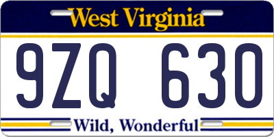 WV license plate 9ZQ630