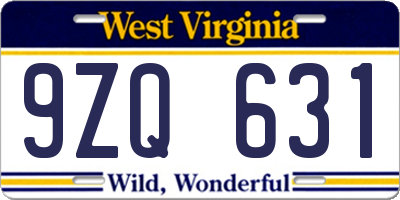 WV license plate 9ZQ631