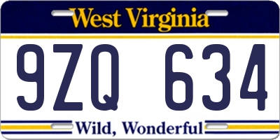 WV license plate 9ZQ634