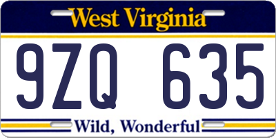 WV license plate 9ZQ635