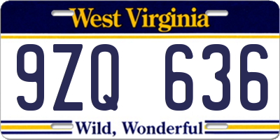 WV license plate 9ZQ636