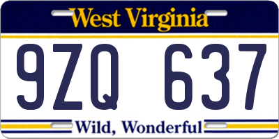 WV license plate 9ZQ637