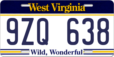 WV license plate 9ZQ638