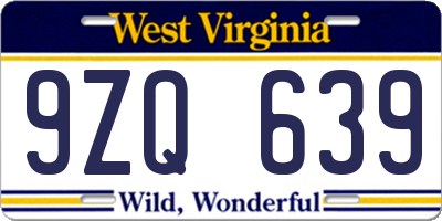 WV license plate 9ZQ639