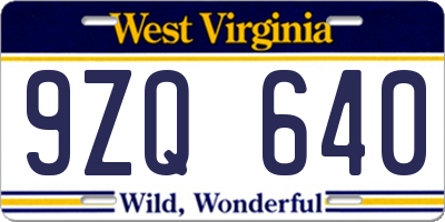 WV license plate 9ZQ640