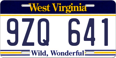 WV license plate 9ZQ641