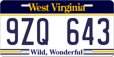 WV license plate 9ZQ643