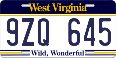 WV license plate 9ZQ645