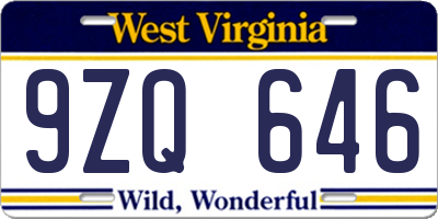 WV license plate 9ZQ646